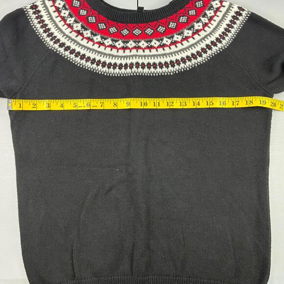 Talbots Women's Lambswool Blend Fair Isle Cabincore Black Red Sweater Sz Medium - Picture 4 of 6